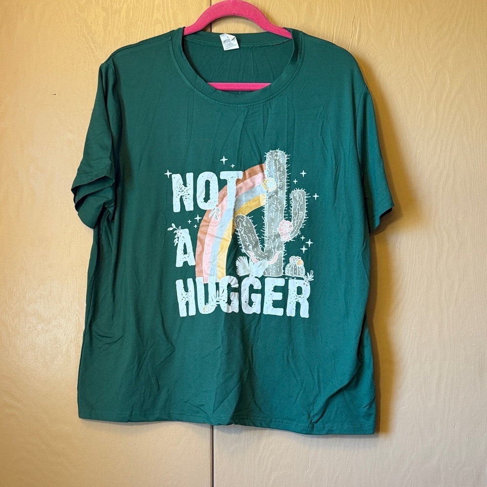 Cactus Graphic Tee XXL “Not a Hugger”with Rainbow Design